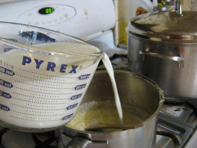 Pour in the milk